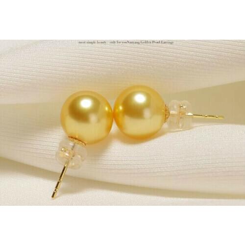 AAA10-11mm perfect round south sea gold pearl stud earrings 18k