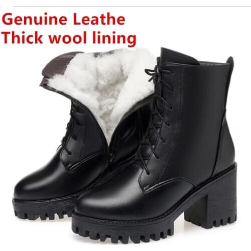 Z74 Winter new Genuine Leathe Martin boots women Ankle boots platform Casual Martin boots wool velvet woman Botas Muje