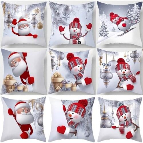 Snowman Christmas Cushion Cover Merry Christmas Decorations for Home 2021 Cristmas Sofa Decor Xmas Gifts New Year 2022