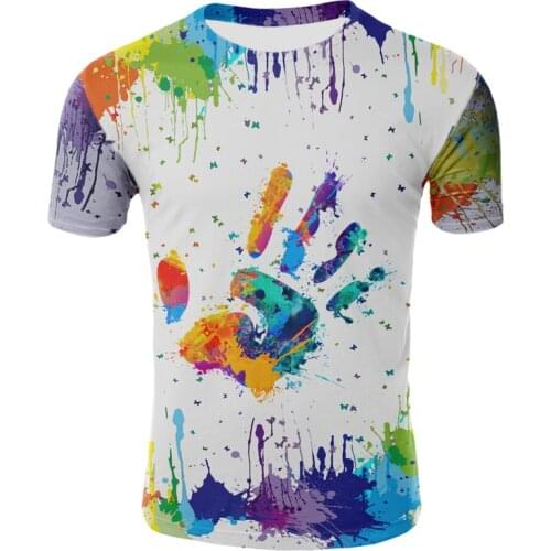 Summer Big Palm Pattern Print T-shirt For Men Casual O-Neck Short-Sleeved t-shirts Trend Breathable Personality Graphic t shirts