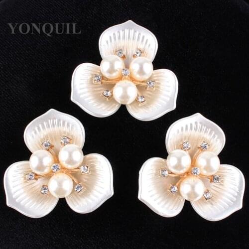 Artistic Flower With Pearls Adorned DIY Hair Accessories Brooch Pin Material Fashion Jewelry Accessories 10Pcs/Lot MYQB060