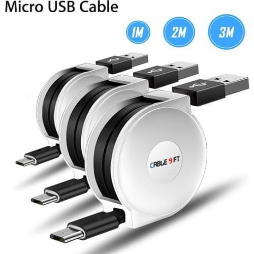 2m 3m Micro USB Retractable Cable for Samsung Galaxy A3 A5 A6 2016 J3 J5 J7 2017 s7 huawei honor Y9 8x 7c 7x Mobile Phone cable
