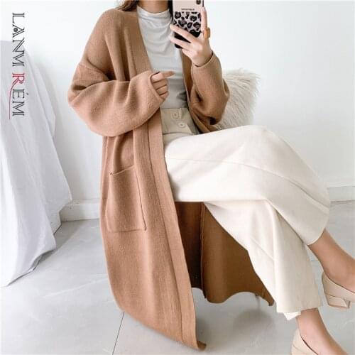 LANMREM women medium-length cardigan sweater coat womens knitted sweater overknee loose thick 2020 autumn witner clothes YJ874