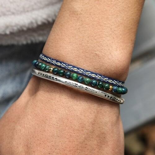 Fashion Mens Bracelets Set Dainty Silver Color Fish Pattern Cuff Bangle Natural Lapis Lazuli Stone Energy Beads Jewelry Gifts