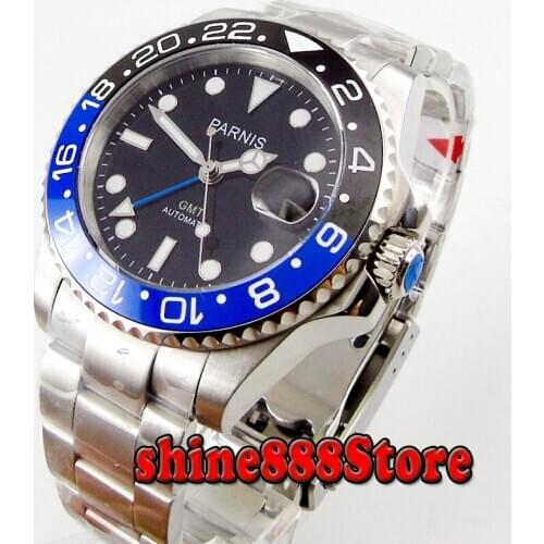 Newest 40mm Parnis black dial ceramic bezel Luminous Hands Sapphire crystal GMT Automatic movement Mechanical Mens Wristwatches