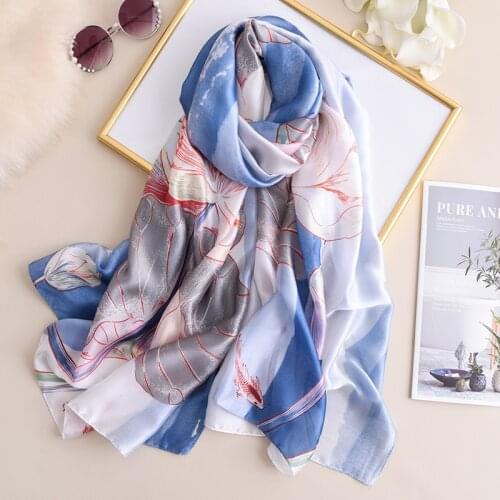 2020 New Silk Scarf Women Pashmina Shawl Warps Hijab Headband Scarves Floral Print Foulard Female Bufanda Winter Spring