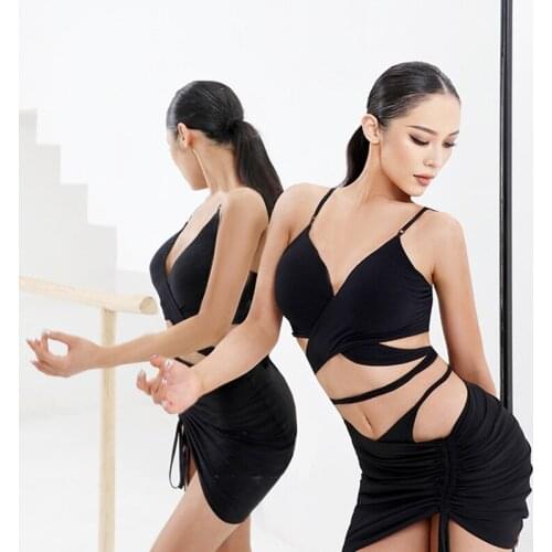New Latin Dance Costumes Cross Straps Tops High-Waist Hollow Design Skirts Sexy Latin Practice Clothes Performance Dress SL4954
