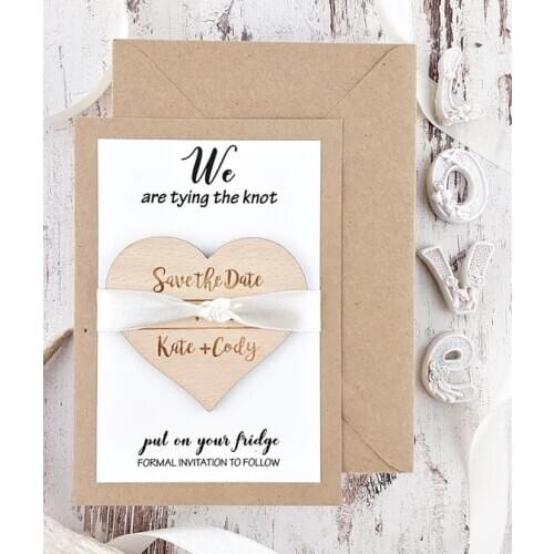 Personalize names date engraved Wooden Card save the date Wedding invitations Magnets, Heart Save The Date, Heart Magnet
