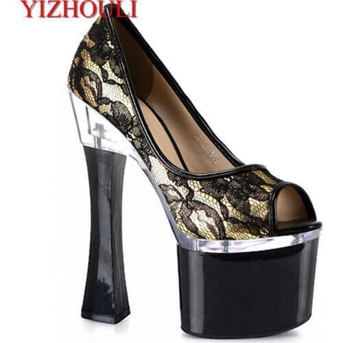 Sexy super high heels, 15CM nightclub waterproof platform womens shoes, summer new words buckle and fish-mouth Dance Shoes