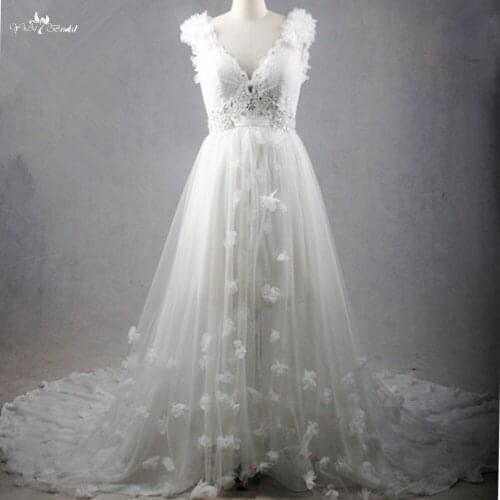 RSW1124 Bohemian Tulle Wedding Dress V Neckline Flowers Abiti Da Sposa