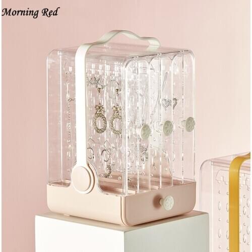 Clear Jewelry Storage Rack Home Jewelry Storage Box Dustproof Earrings Holder Desktop Vertical Display Stand Makeup Organizer