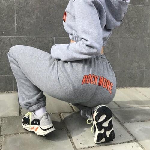 Rockmore Letter Printed Stretch Pants Womens Baggy Sweatpants Pockets Harajuku Korean Pencil Pants HigH Waisted Joggers Casual