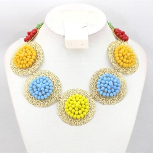 Romantic Nigerian Green Fashion Necklace Earrings Set Crystal Beaded Plate Chunky Pendant Necklace Set Free Shipping CB798