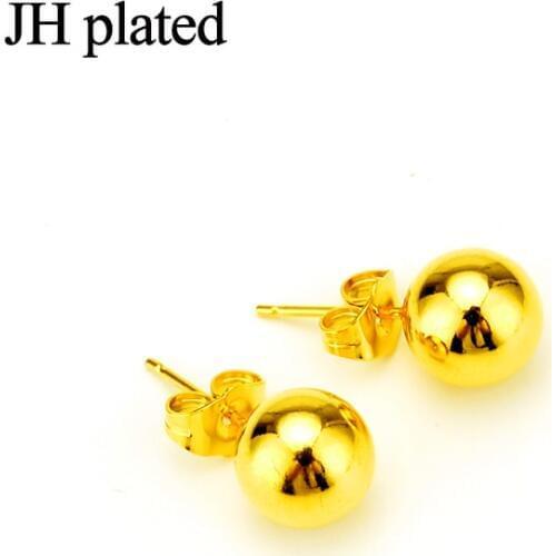 JHplated Ethiopian Middle East African 24K Ear Stud 4mm&6mm&8mm&12mm Ball Earring For Women Gift