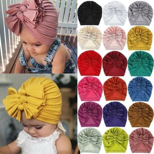 Newborn Baby Girls Boys Hats Turban Bow Knot Head Wrap Infant Cotton Beanie Hat Winter Warm Cap