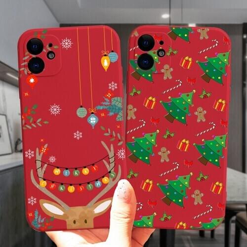 Cute Cartoon Elk Merry Christmas Snowman Red Silicone Phone Case Cover For iPhone 12 Mini 11 Pro XS Max X XR 7 8 Plus SE 2020