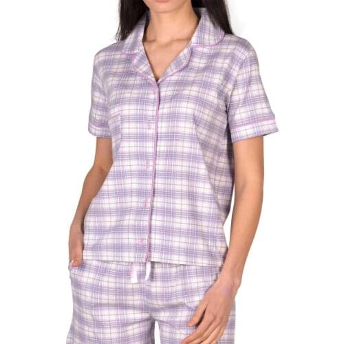 Trendtopya Plaid Cotton Stylish Sleepwear Short Sleeve Pj Set Women Pajama Pocket Bow Lace Up Pyjamas Top And Shorts Home suit