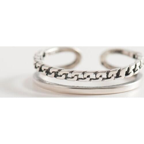 YPAY Vintage Double Layers Open Rings for Women Men 100% Real 925 Sterling Silver Finger Ring Fine Party Jewelry Gifts YMR362