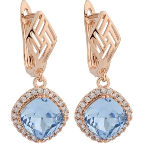 New Trend 2021 Square Luxury Imitation Crystal 585 Rose Gold Dangle Earrings For Women Wedding Party Fashion Jewelry Gift