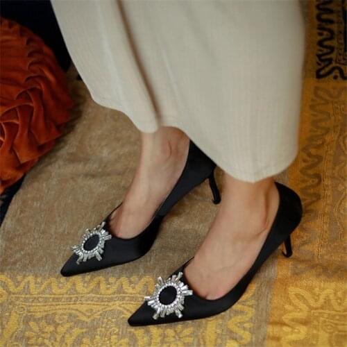 2021 Summer Brand Women High Heels Shoes Pump Designer Sun Flower Crystal Pointed Toe High Heels Shoes Ladies Party Sandals