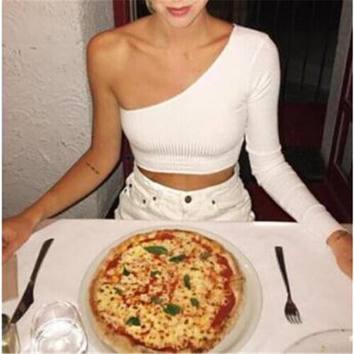 Off Shoulder Sexy Female Knitted Crop Top Women White Black Tops Streetwear Elastic Short T Shirt Knitting Cropped T-shirt