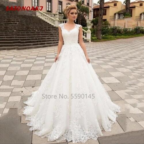 2020 New A Line Wedding Dress V Neck Corset Back Garden Bridal Gown Lace Appliques Sweep Train Vestido De Novia Online Shop