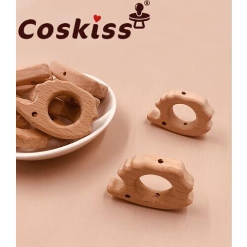 Coskiss 10pcs Beech Wooden Bow Beads BPA Free Wooden Teethers Toys Wooden Teether Wooden Teething Bead Baby Teether