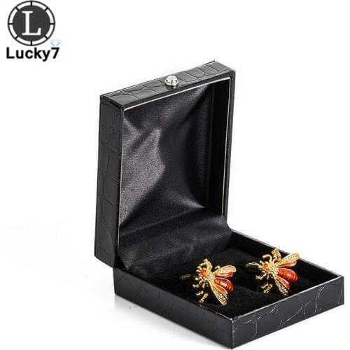 100pcs/lot Black Leather Cufflinks Box Crocodile Pattern Case Men Shirt Cufflinks Case Cuff Link Flip Cover Organizer Boxes