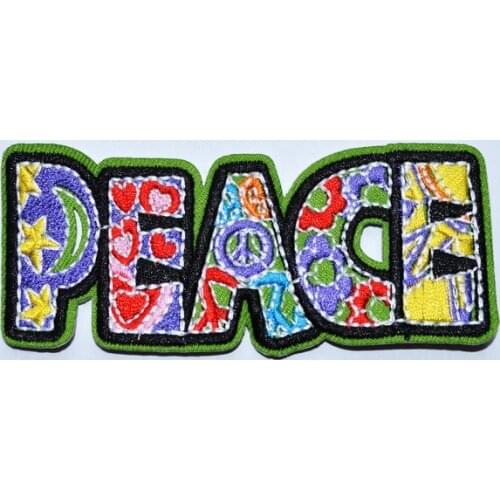 Peace Sign Flowers Patch Daisy Hippie Punk bike biker Rock Music Embroidered Iron On Patch (Size is about 9.8 * 3.6 cm)