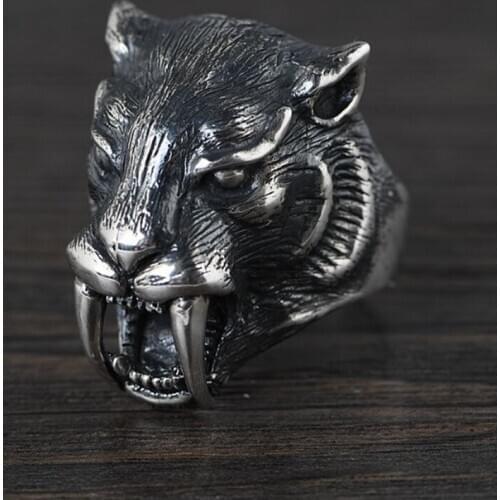 925 Sterling Silver leopard head Ring Mens Biker Punk Ring Rings Jewelry A4100