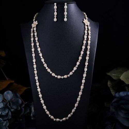 Accking Luxury full Zirconia women jewelry set necklace and earrings long tassel party gift accessory