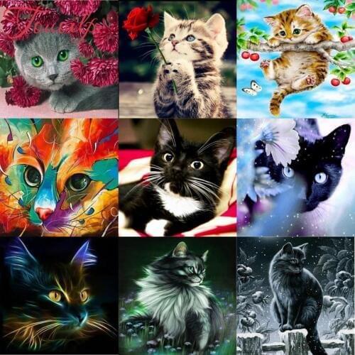 Diamond Embroidery Diy DIY Diamond Painting Flower cat Diamond Mosaic Full square Rhinestone Cross Stitch Animals Decoration