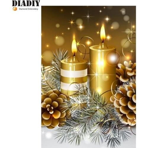 DIY diamond embroidery Golden candle 5D diamond painting Cross Stitch full round Rhinestone mosaic home decoration