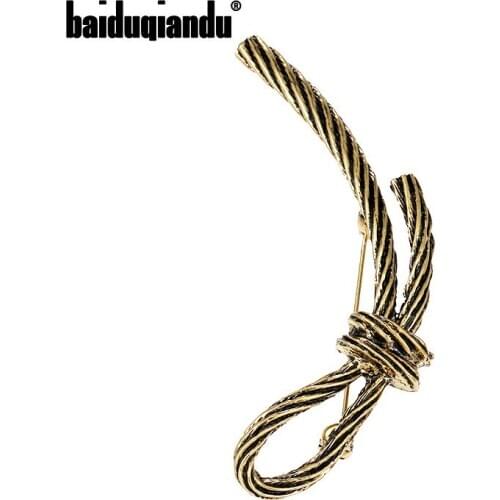 Baiduqiandu New Arrival Antique Gold Color Tie Brooch Pins Dress Coat Accessories Cute Jewelry