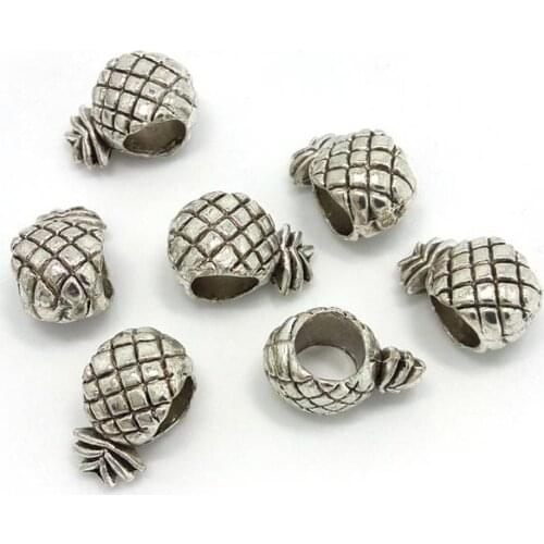 Free Shipping 50pcs 11.5x6.6mm antique silver plated pineapple big hole alloy beads fit European bracelets DIY