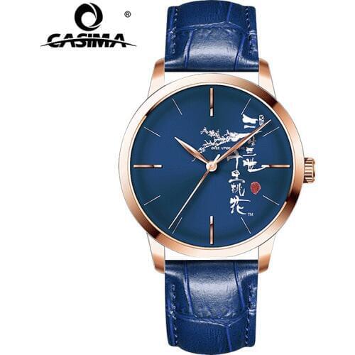 CASIMA New Chinese Style Women Watches Blue Leather Fashion Quartz Waterproof Wristwatches Couple Clock 5136