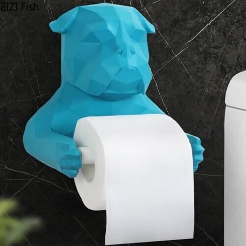 Nordic Tissue Holder Geometric Origami French Bulldog Resin Animal Tissue Box Toilet Bathroom Wall-mounted Free Punch Home Decor