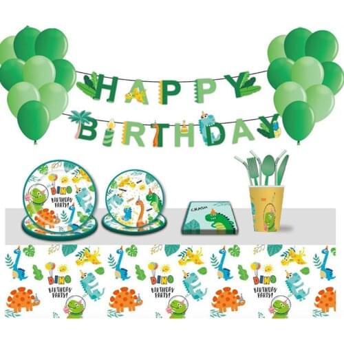 Dinosaur Jungle Party Balloons Disposable Tableware Set Birthday Party Decorations Kids Plate Cups Dinosaur Theme Party Supplies