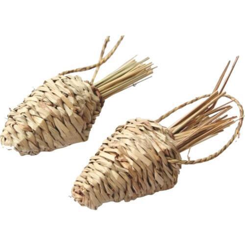 Small Pet Chewing Toy Natural Grass Straw Braided Carrot Rabbit Chinchilla Guinea Pig Hamster Grass Teeth Cleaning Teether Toy