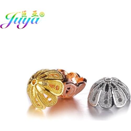 Juya DIY Gold Silver Plate Copper Flower Oval Bead Caps Accessories For Handmade Pearls Natural Stones Earrings Necklaces Making