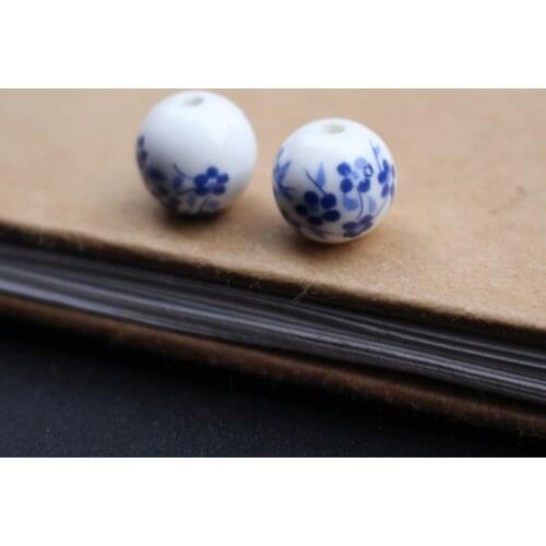 8mm 10mm 12mm Ceramic Beads Blue Red Blossom Round Chinese Fashion for Jewelry Bracelet Necklace Earring Making DIY Accessoires
