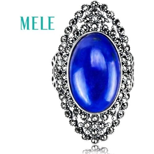Natural Lapis lazuli rings for women,12X19mm big Oval cut deep blue gemstone 925 silver ring in fashion and Statement jewelry