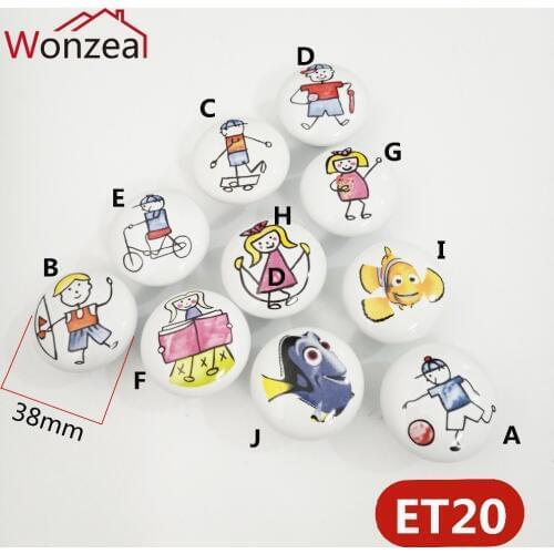 Round Ceramic Drawer Handles Children Door Handle Porcelain Cartoon Cabinet Knobs Kid Dresser Knob Cute Cupboard Handle