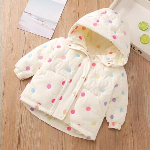 2021 new girls' fashion polka dot printing thickened short cotton padded jacket childrens sweet and lovely warm down cottoncoat