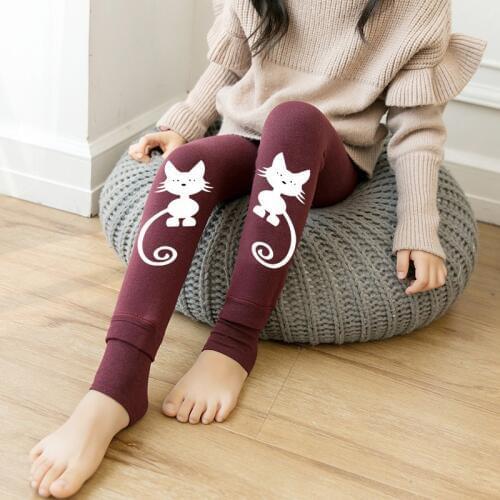 Girls Leggings 2020 Autumn Winter Pants Elastic Waist Thick Cotton Fleece Childrens Warm Long Trousers Kids Leggings with Cats
