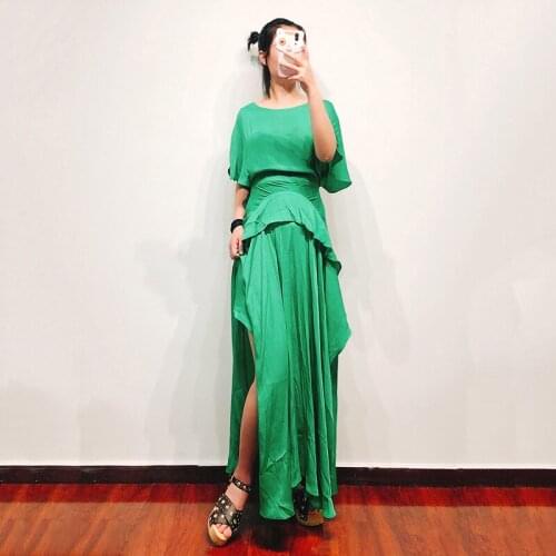Patads French light luxury slim fit stitched lotus leaf long skirt ladies spring and summer solid dress e19rovana