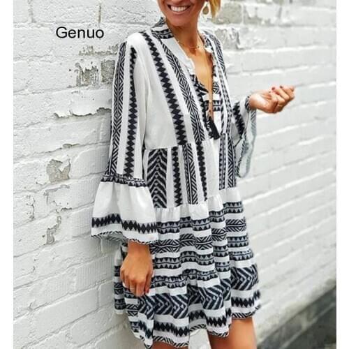 Summer Striped Dresses Mini Women 2020 Boho Autumn Party Short Beach Dress Casual V-Neck Loose Sundress Femme Vestidos