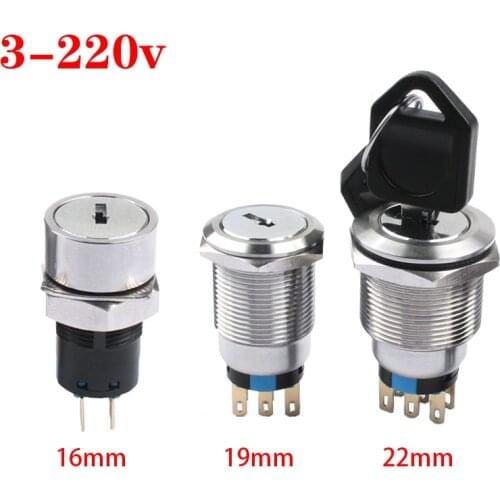 16mm 19mm 22mm metal rotary key switch 2 3 positions, waterproof stainless steel knob lock switch lock 1no1nc