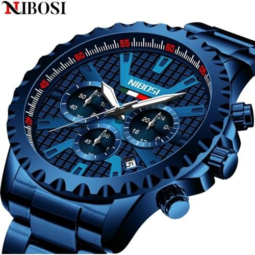 NIBOSI 2021 Fashion Mens Watches with Stainless Steel Top Brand Luxury Sports Chronograph Quartz Watch Men Relogio Masculino