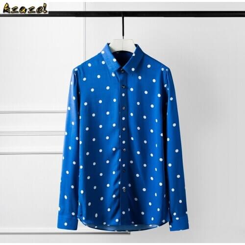 Azazel Lyocell Mens Shirts Plus Size 3XL 4XL Slim Fit Long Sleeve Mens Dress Shirts Polka Dot Printing Party Mens Shirts